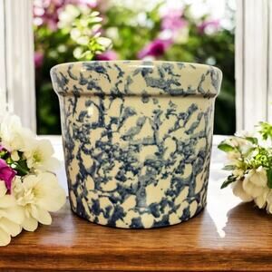 Robinson Ransbottom Roseville Ohio VTG USA Made Spongeware Pottery Planter Pot